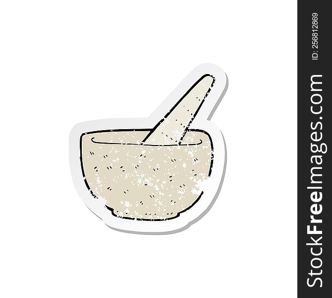 retro distressed sticker of a cartoon pestle and mortar