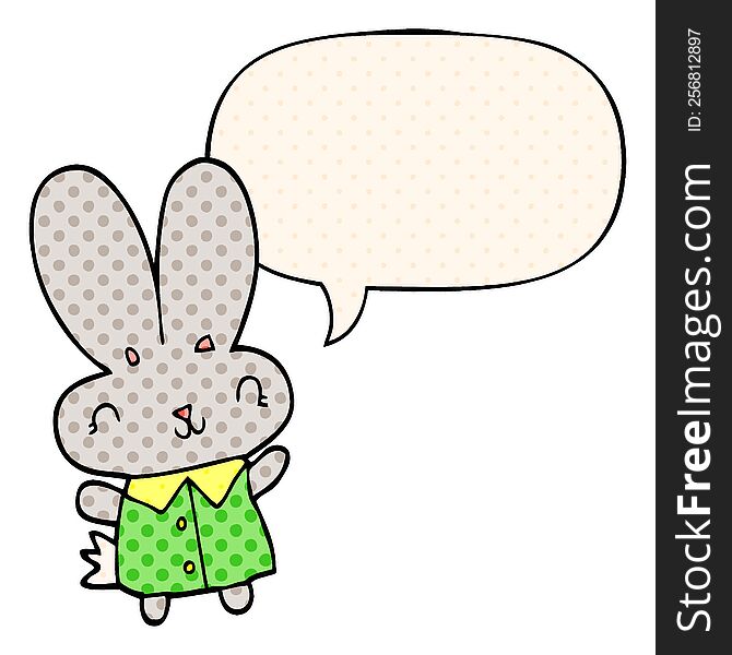 cute cartoon tiny rabbit with speech bubble in comic book style