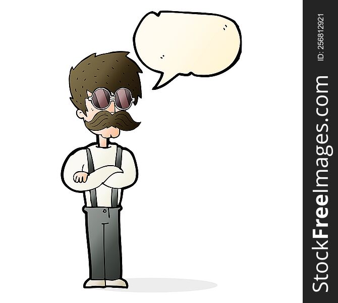 Cartoon Hipster Man With Mustache And Spectacles With Speech Bubble