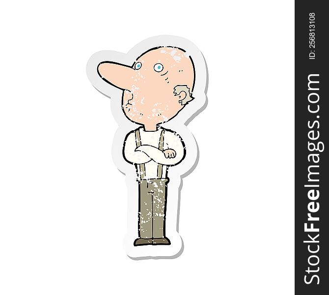 Retro Distressed Sticker Of A Cartoon Old Man With Folded Arms