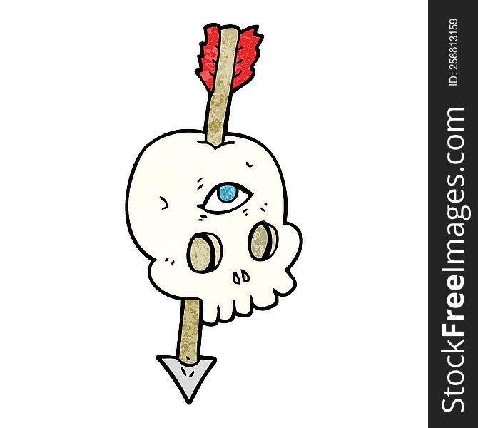 Textured Cartoon Magic Skull With Arrow Through Brain