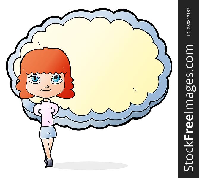 Cartoon Woman In Front Of Cloud