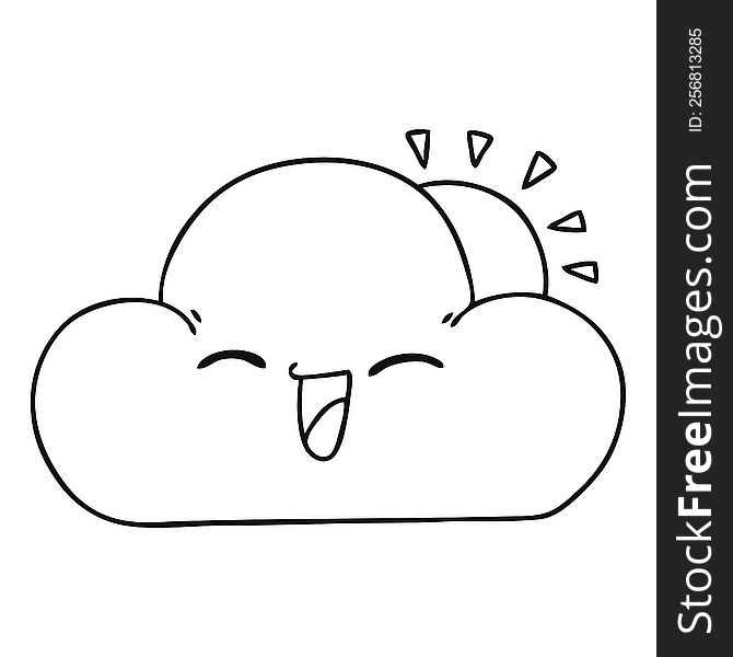 line drawing quirky cartoon sun and happy cloud. line drawing quirky cartoon sun and happy cloud