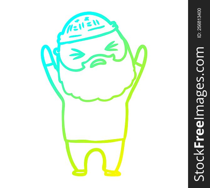 cold gradient line drawing of a cartoon man with beard