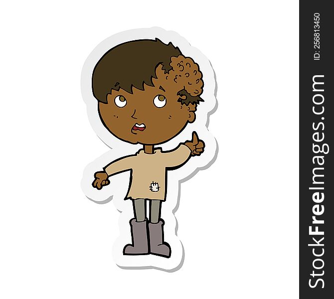 sticker of a cartoon boy with growth on head