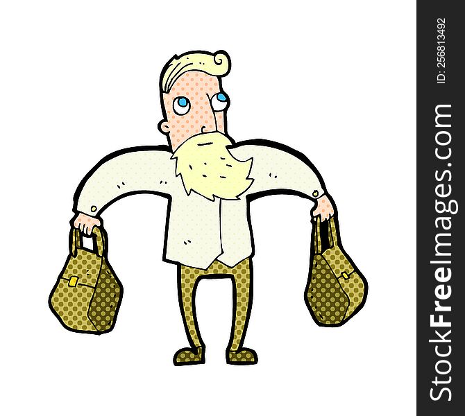 Cartoon Hipster Man Carrying Bags