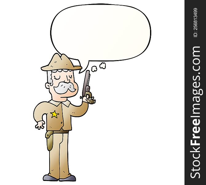 cartoon sheriff and speech bubble in smooth gradient style