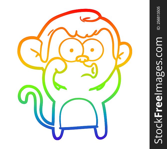 Rainbow Gradient Line Drawing Cartoon Hooting Monkey