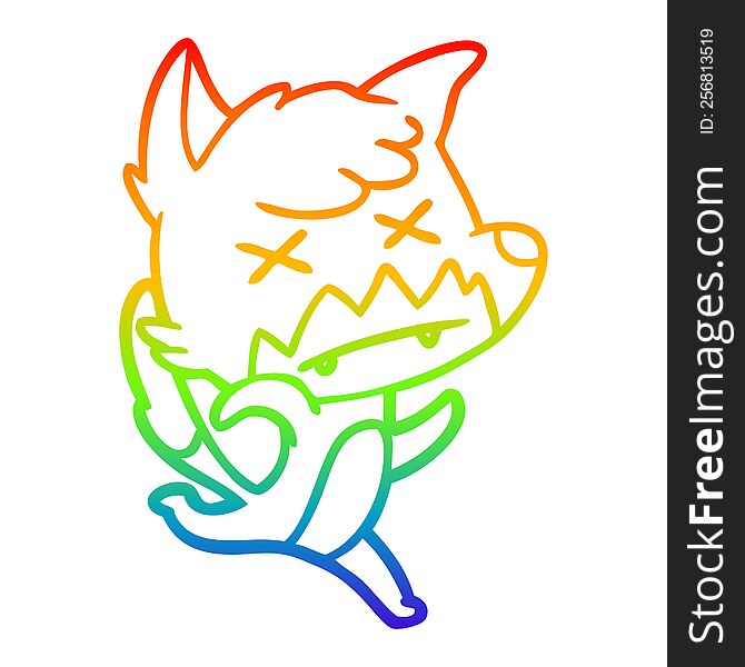 rainbow gradient line drawing cartoon cross eyed fox