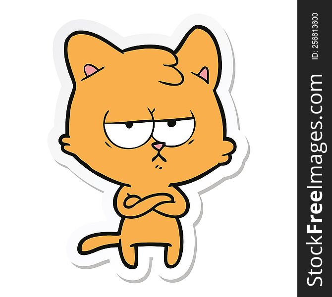 sticker of a bored cartoon cat