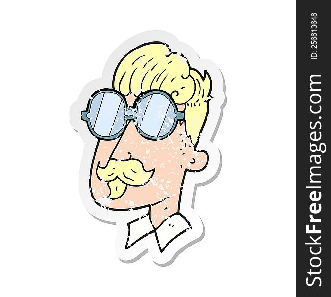 retro distressed sticker of a cartoon man with mustache and spectacles