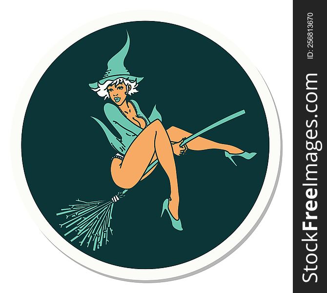 tattoo style sticker of a pinup witch