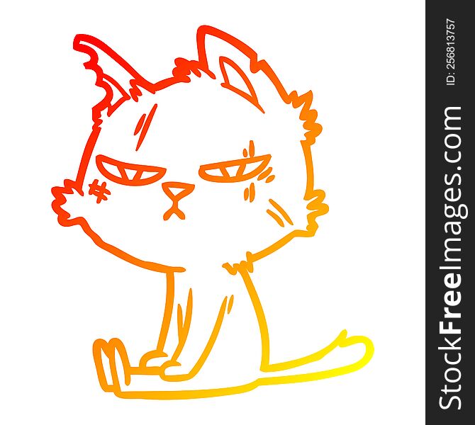 warm gradient line drawing of a tough cartoon cat sitting