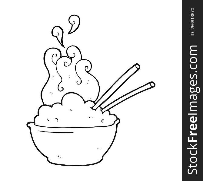 freehand drawn black and white cartoon bowl of rice