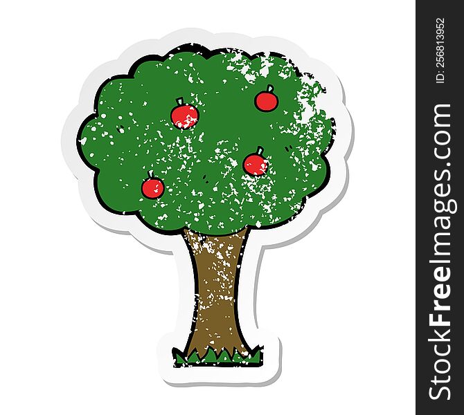 Distressed Sticker Of A Cartoon Apple Tree