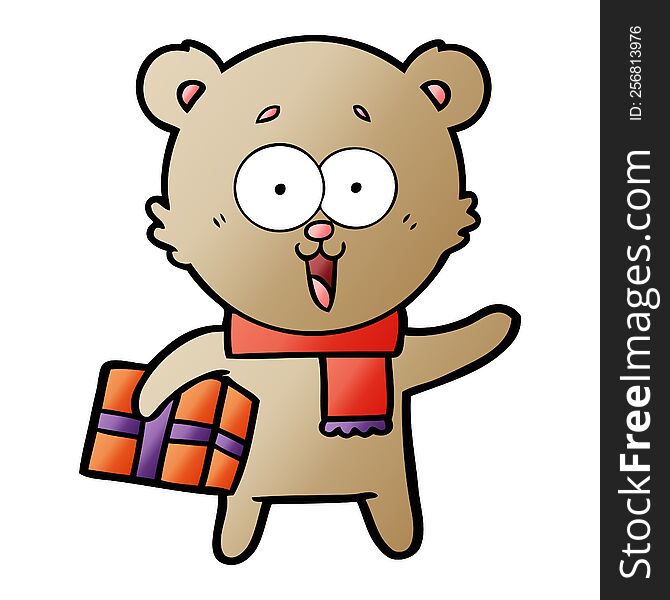 laughing teddy  bear with christmas present. laughing teddy  bear with christmas present