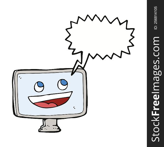 Cartoon Computer Screen With Speech Bubble