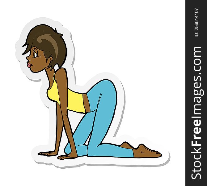 Sticker Of A Cartoon Sexy Woman On All Fours