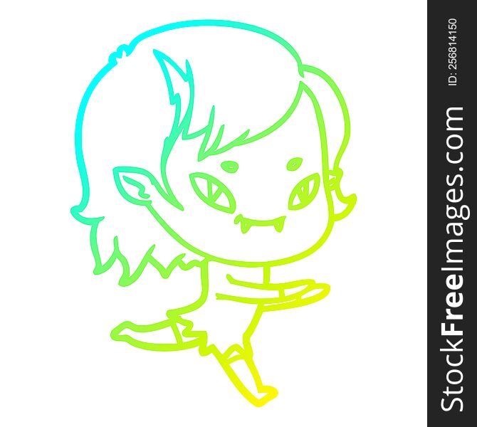 cold gradient line drawing of a cartoon friendly vampire girl running