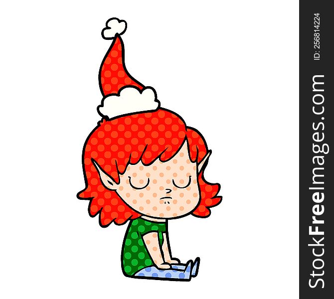 Comic Book Style Illustration Of A Elf Girl Wearing Santa Hat