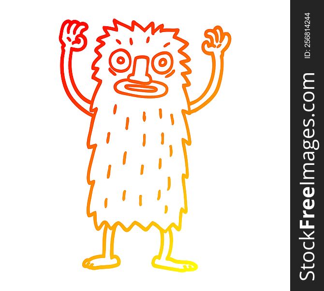 warm gradient line drawing of a cartoon yeti monster