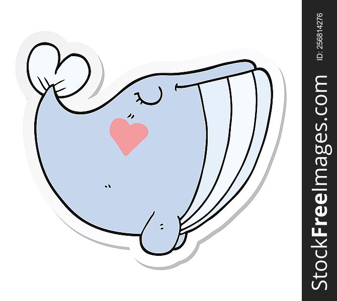 Sticker Of A Cartoon Whale With Love Heart