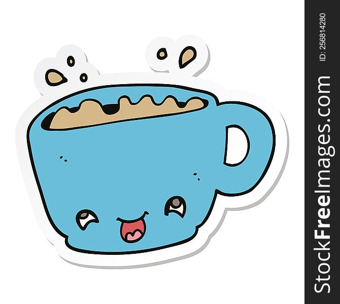 sticker of a cartoon cup of coffee