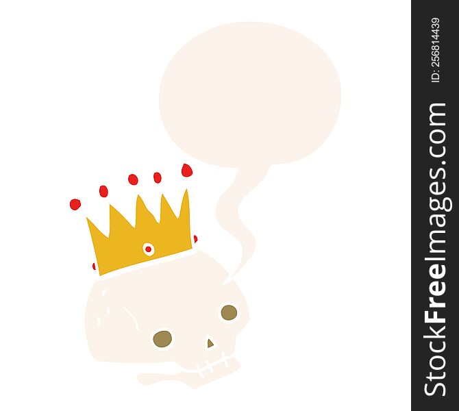 cartoon skull with crown with speech bubble in retro style. cartoon skull with crown with speech bubble in retro style