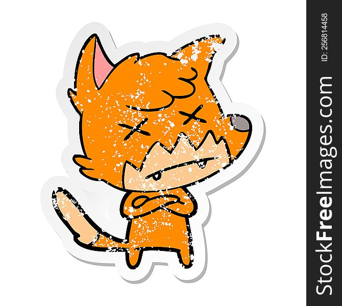 Distressed Sticker Of A Cartoon Dead Fox