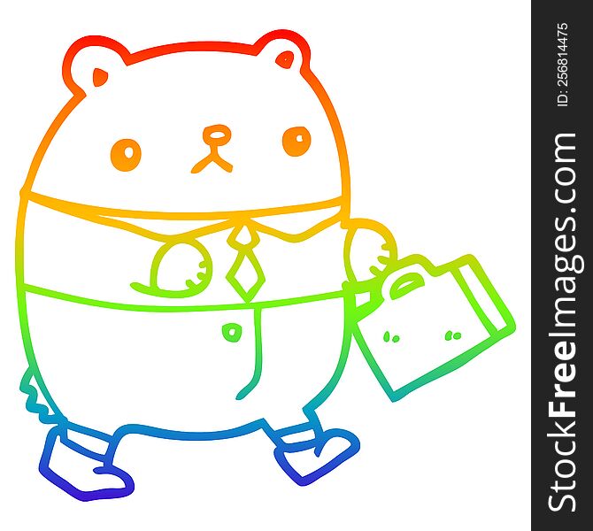 rainbow gradient line drawing of a cartoon bear in work clothes