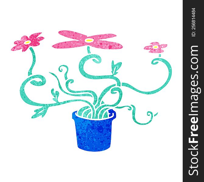 Retro Cartoon Doodle Of A Flower Plant