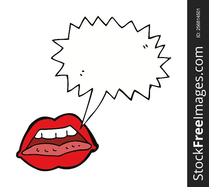 Cartoon Sexy Lips Symbol With Speech Bubble