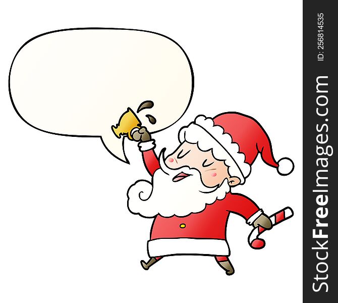 cartoon santa claus with hot cocoa with speech bubble in smooth gradient style. cartoon santa claus with hot cocoa with speech bubble in smooth gradient style