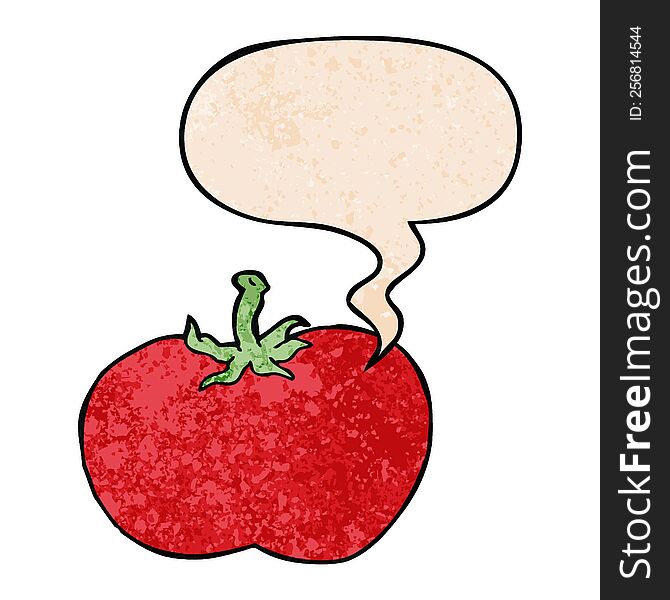 Cartoon Tomato And Speech Bubble In Retro Texture Style