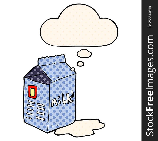 Cartoon Milk Carton And Thought Bubble In Comic Book Style