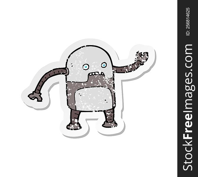 Retro Distressed Sticker Of A Funny Cartoon Robot
