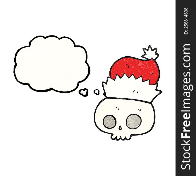 Thought Bubble Textured Cartoon Skull Wearing Christmas Hat