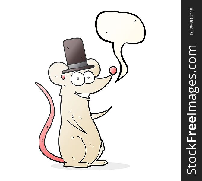freehand drawn speech bubble cartoon mouse in top hat