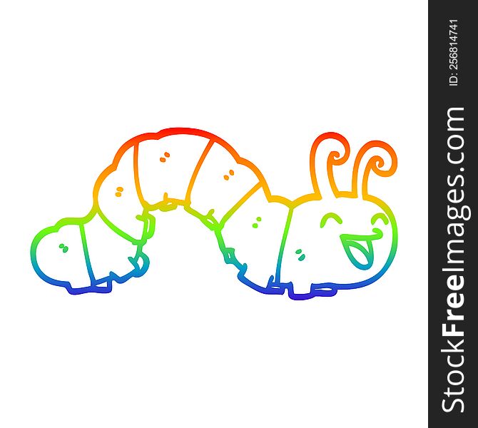 rainbow gradient line drawing of a cute cartoon caterpillar