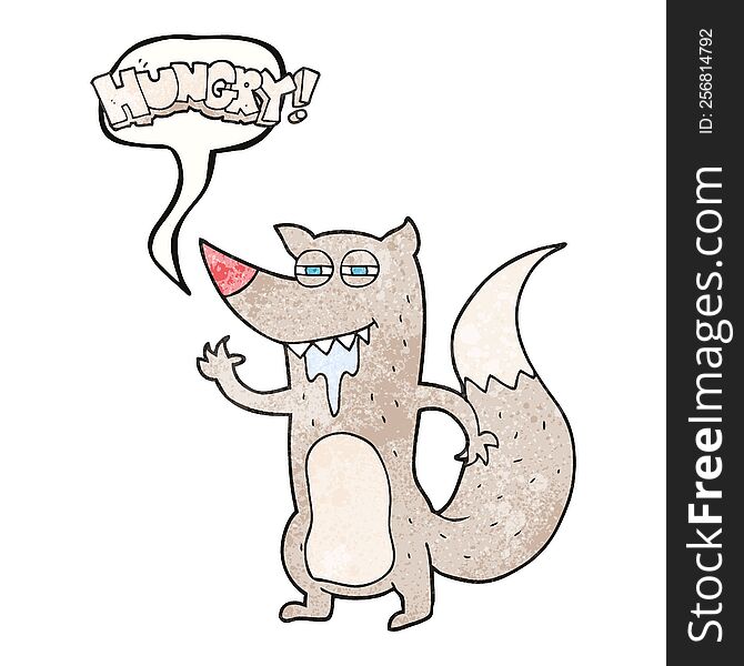 Speech Bubble Textured Cartoon Hungry Wolf