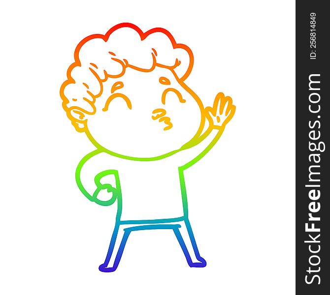 Rainbow Gradient Line Drawing Cartoon Man Pouting