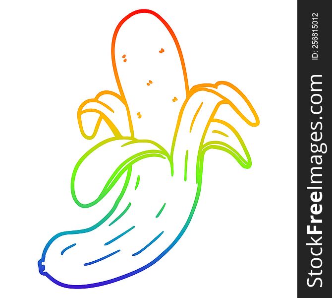 rainbow gradient line drawing of a cartoon banana