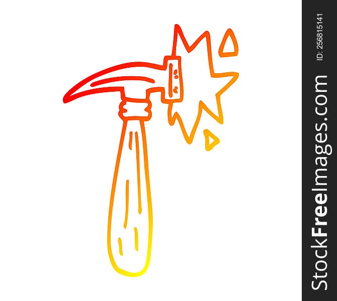 warm gradient line drawing of a cartoon hammer banging