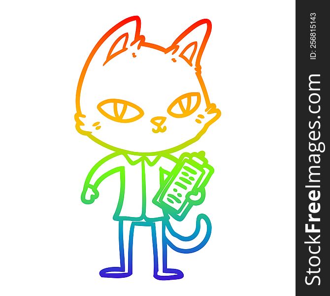 rainbow gradient line drawing of a cartoon office cat