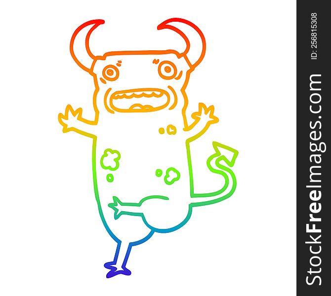Rainbow Gradient Line Drawing Cartoon Demon