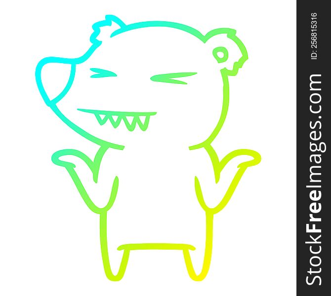 Cold Gradient Line Drawing Angry Polar Bear Cartoon Shrugging Shoulders