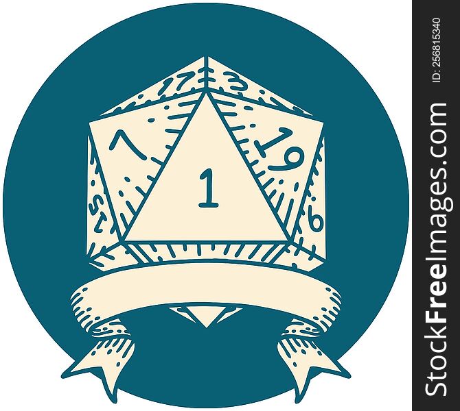 Natural One D20 Dice Roll Icon