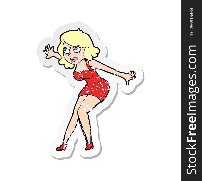 Retro Distressed Sticker Of A Cartoon Female Spy