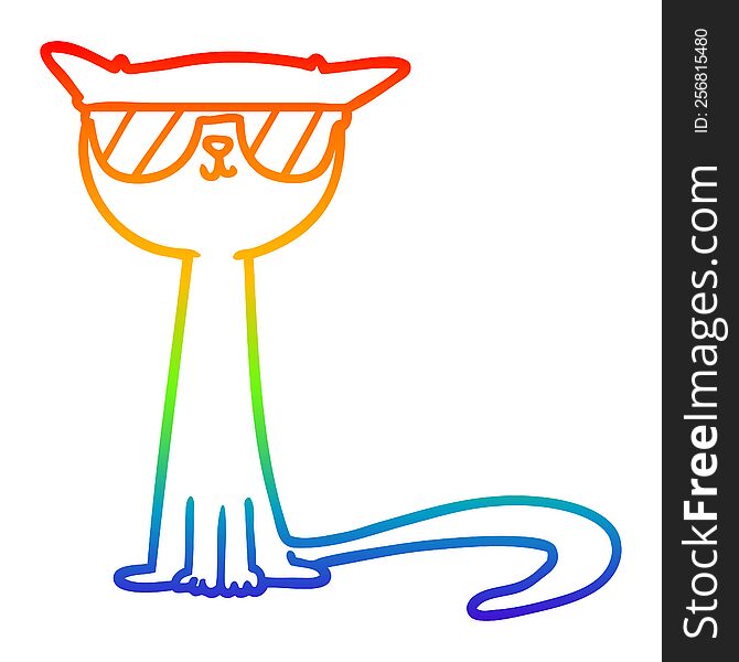 rainbow gradient line drawing of a cartoon cool cat