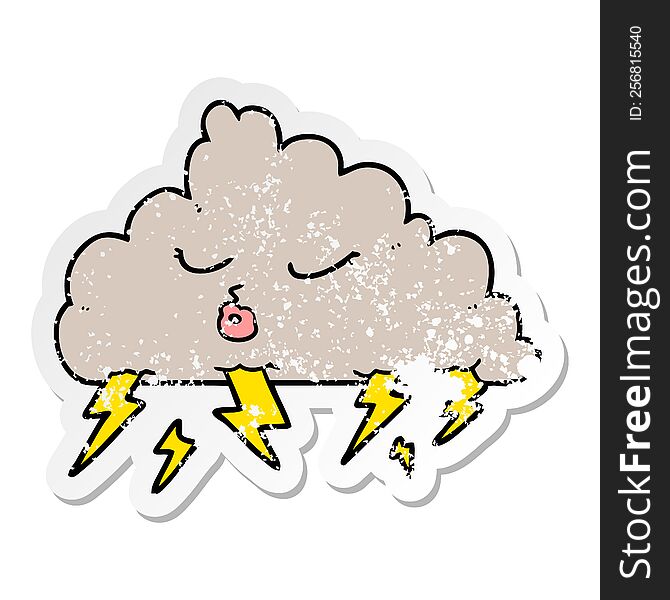 Distressed Sticker Of A Cartoon Thundercloud